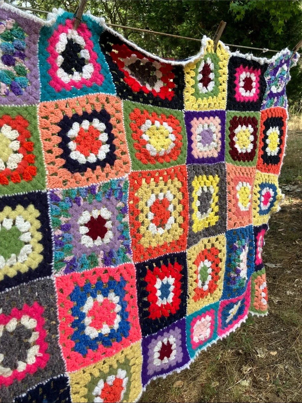Granny square wool crochet twin blanket throw *damaged*